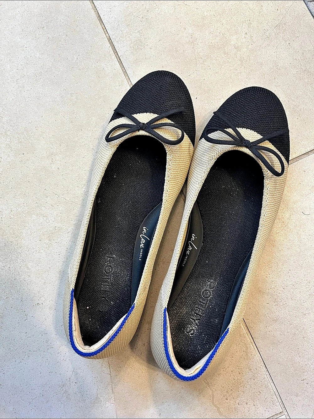 Rothy’s Flats with Bow Detail in Black & Tan US 7.5
